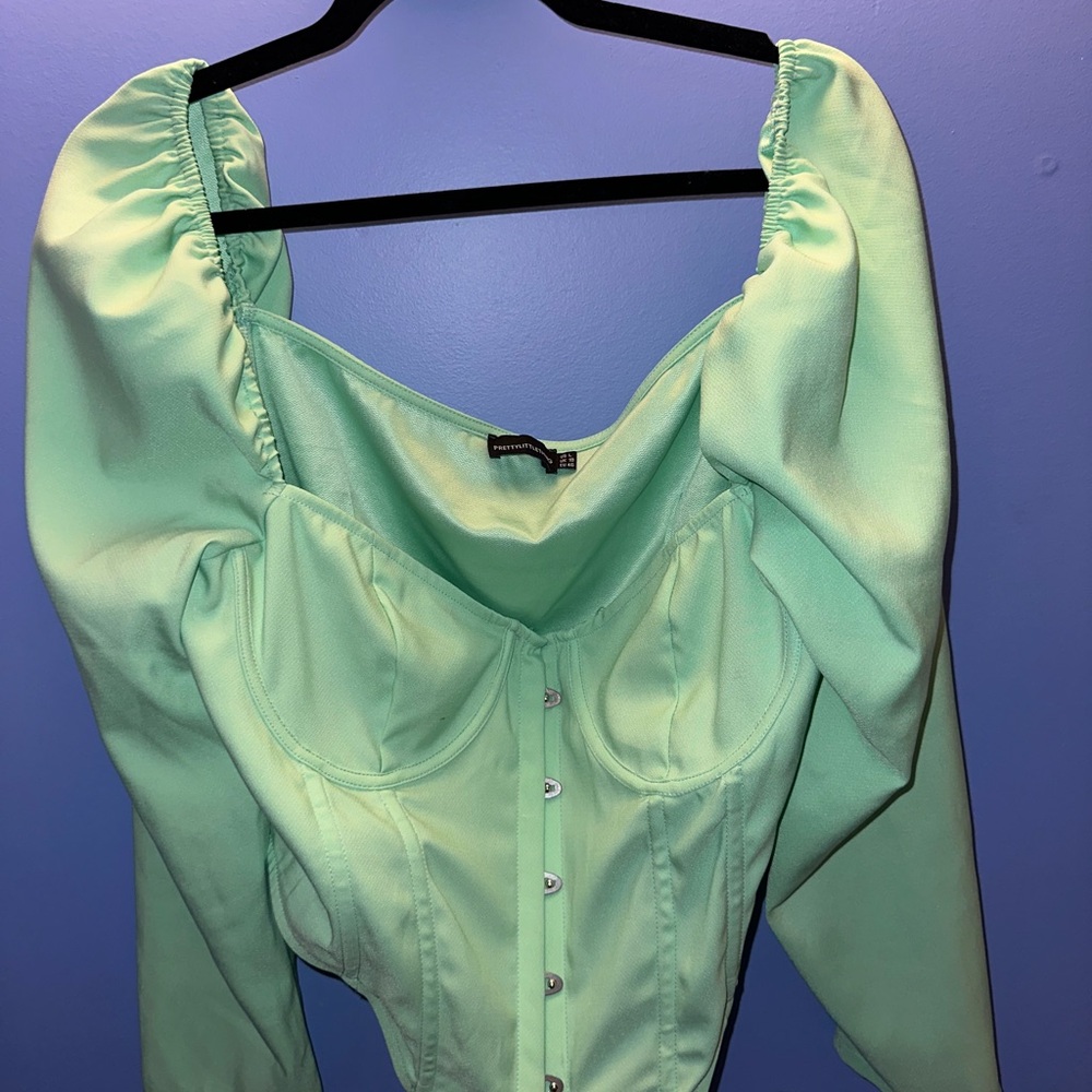 PrettyLittleThing Green Bustier Ruched Blouse